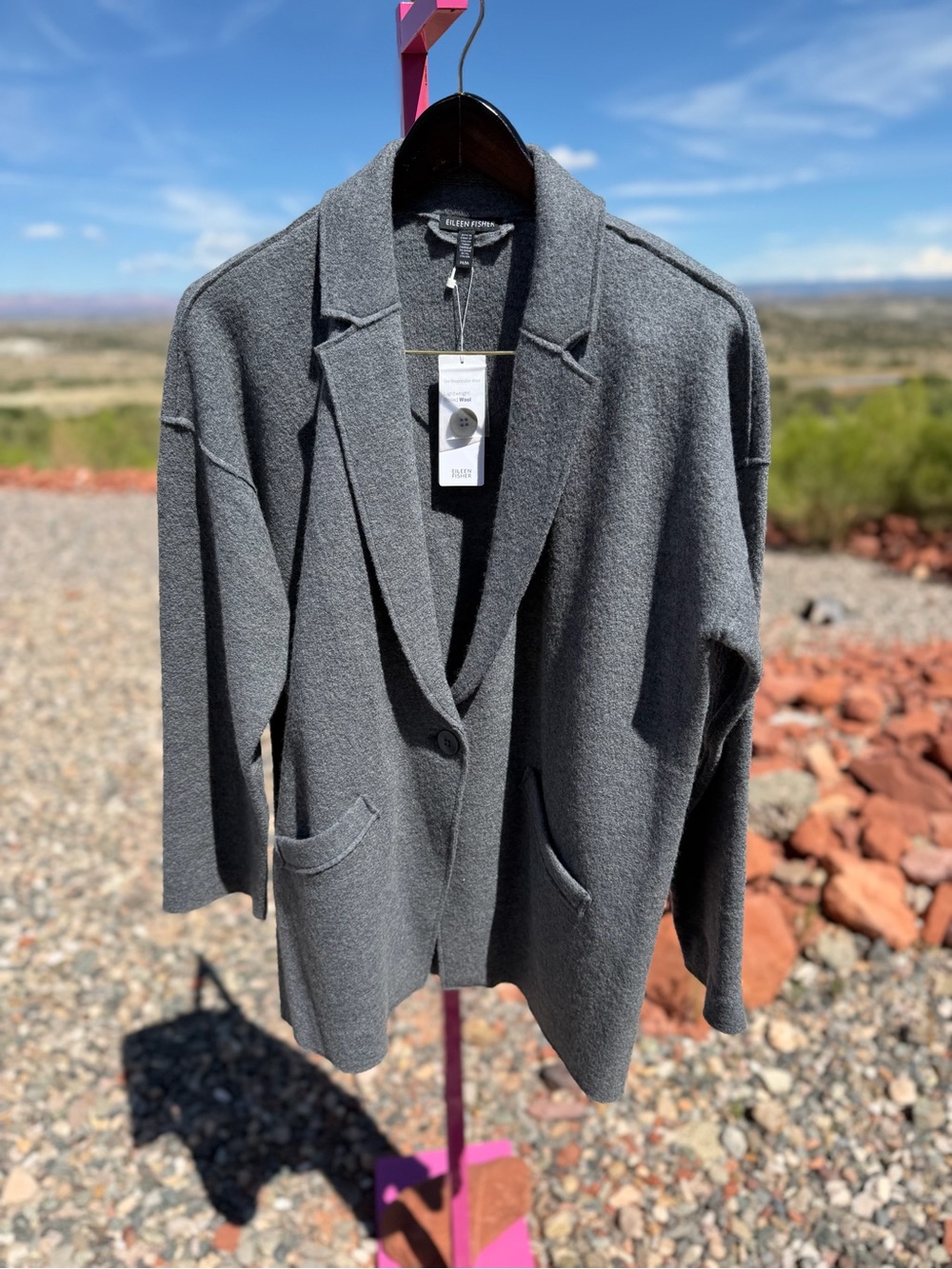 Eileen Fisher NWT Boiled Wool Notch Collar Blazer Gray M Minimalist Luxe Jacket!